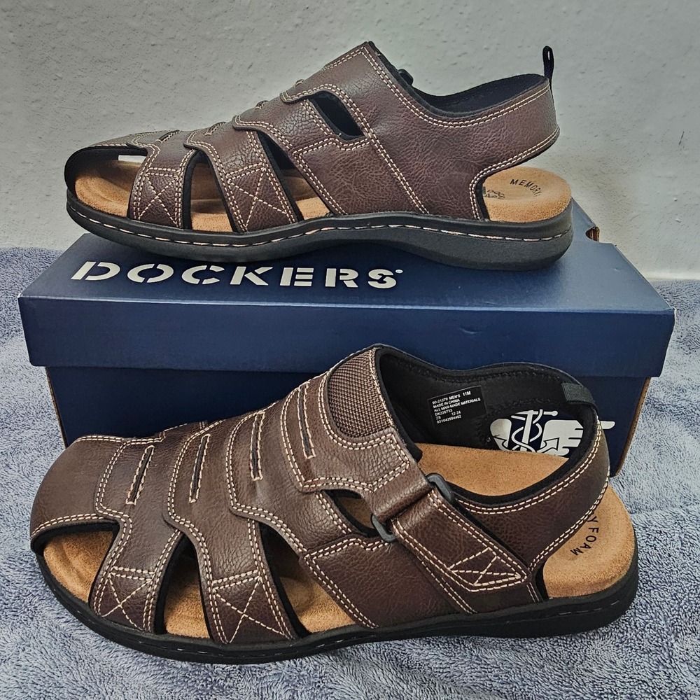 Dockers Searose Mens Briar Brown Fisherman Sandals Memory Foam 90-21379 Size 11M
